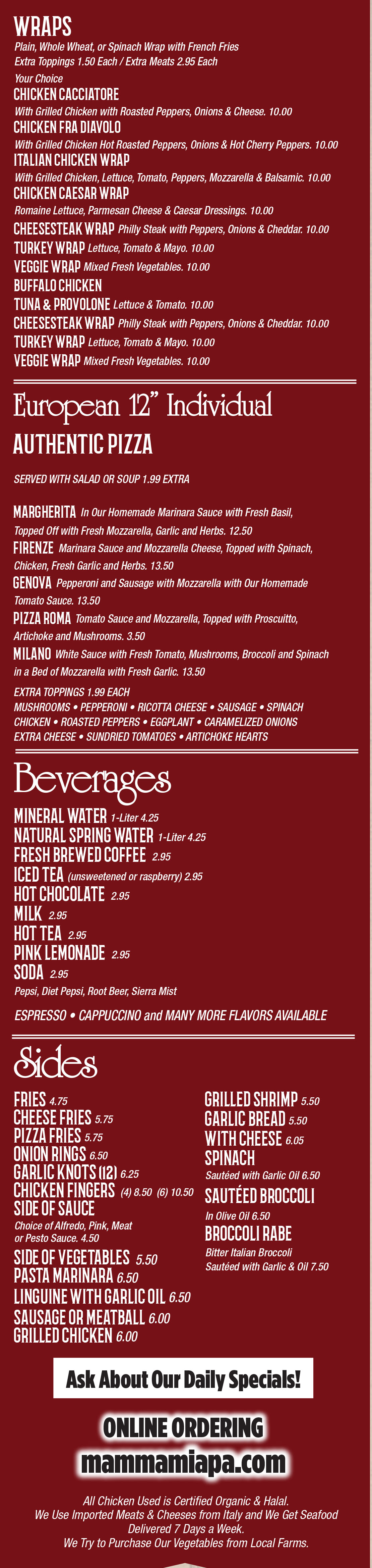 Wraps - Pizza - Sides & Beverages 